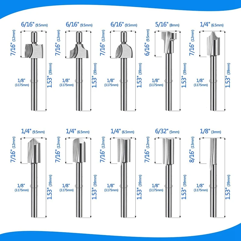 20Pc HSS Router Carbide Engraving Bits For Dremel Router Bit Set 1/8 Inch(3Mm) Shank For Dremel Proxxon Rotary Tools