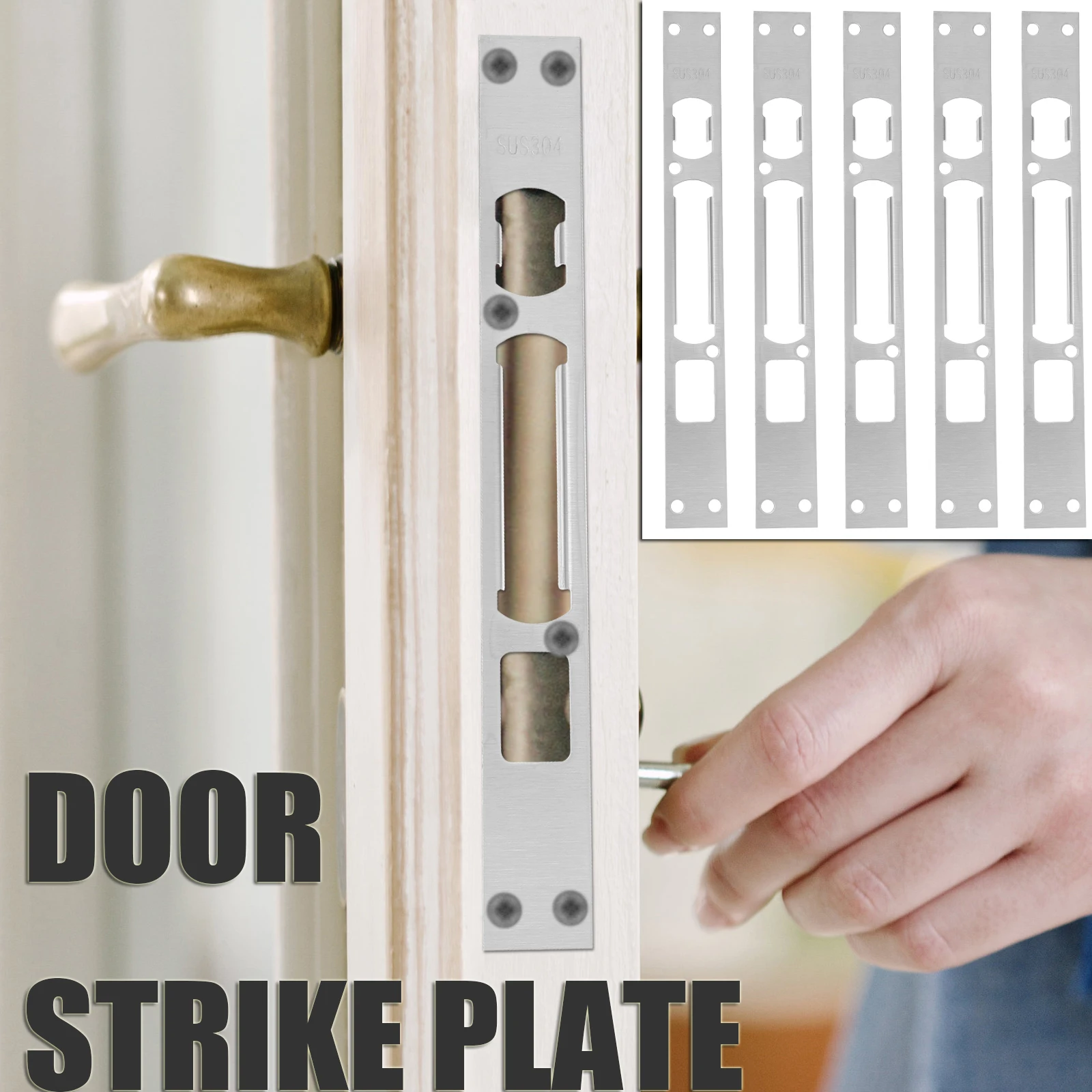 

5 Pcs Lock Body Buckle Latch Guard Plate Cover Door Rattan Reinforcement Iron Deadbolt Stainless Steel Silver Security Plates