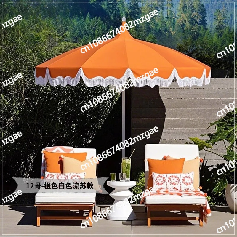 

European Outdoor Parasol Pagoda Umbrella Spire Striped Fringe Coffee Shop Parasol Homestay Garden Pool Courtyard Umbrella