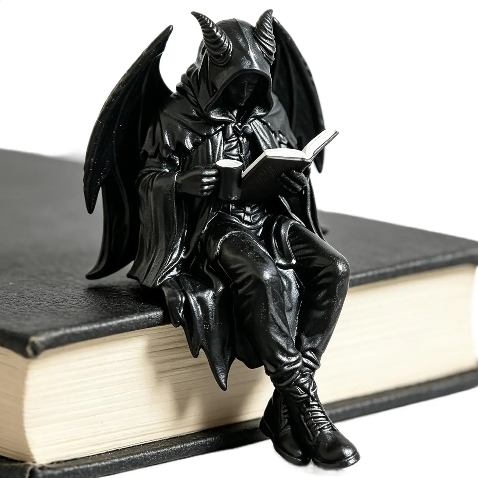 Gothic Dark Fantasy Figures Mini Shadow Reading Statue Black Robe Spooky Figurines Mysterious Bookshelf Sculptures Gothic Statue