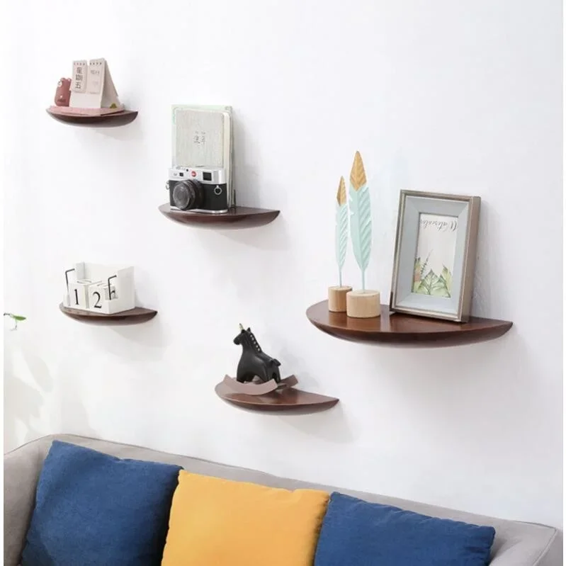 Wooden Semicircle Wall Shelf Background Wall  Home Decoration Hanging Projector Display Stand Storage Organization Suspension
