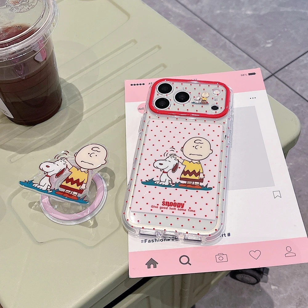 Cute Cartoon Snoopy Charlie Brown Magnetic Holder Magsafe Wireless Charge Phone Case For iPhone 18 17 16 15 Pro Max Hard Cover view 5