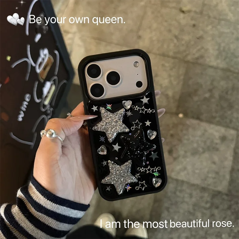 

For iPhone 17 16 Pro 15 14 13 12 11 Pro Max Case Cute 3d Star Heart Kawaii Phone Cases Soft Cover