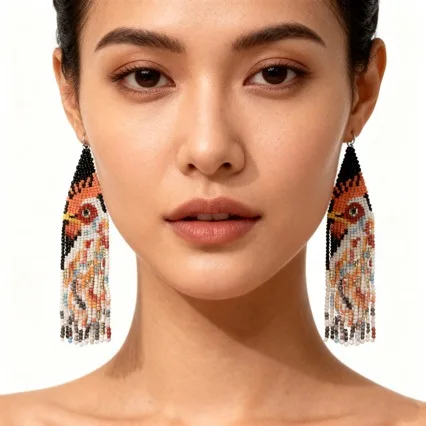 

ZGMXR Rice bead earrings Tassel Turkey Bohemia "Colorful" Original Hand-woven Alloy Fashion female Simple Beaded earrings