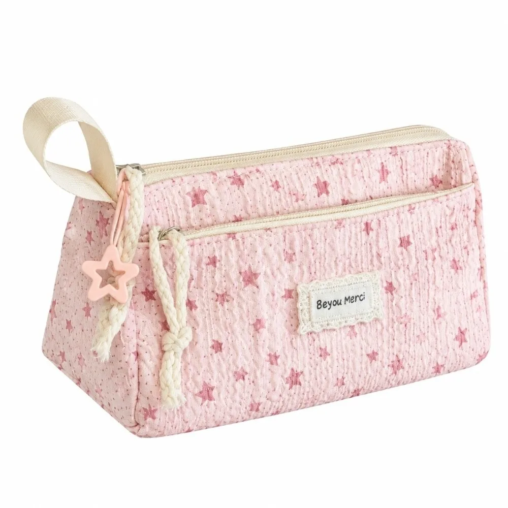Kawaii Star Print Pencil Case Handheld Large Capacity Pencil Pouch Multi Layer Stationery Pouch Gift