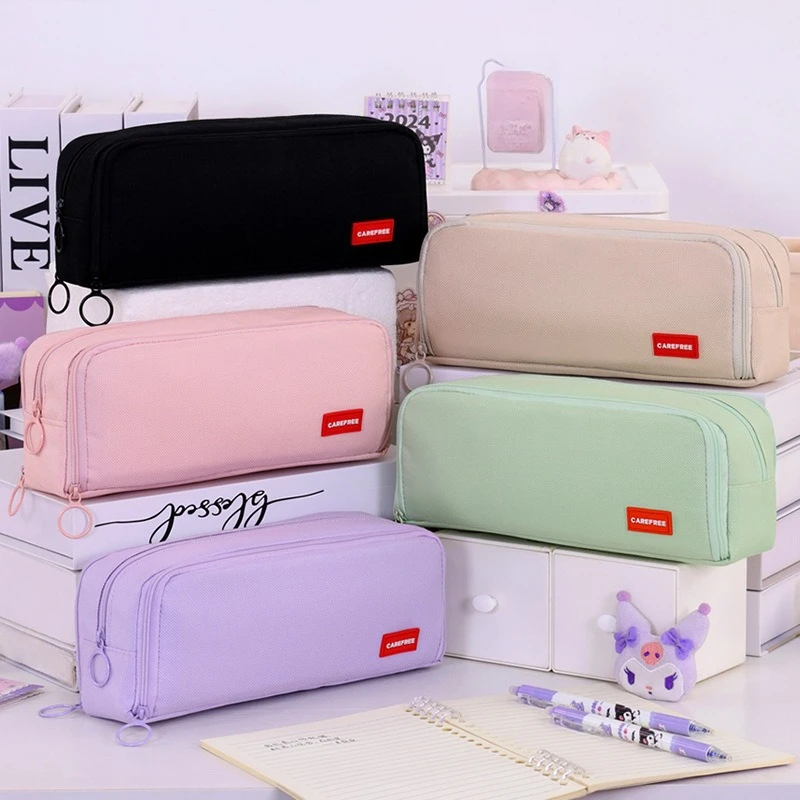 ‌Triple Window Pencil Case Aesthetic Large Capacity Cosmetic Bag High School Stationery Organizer