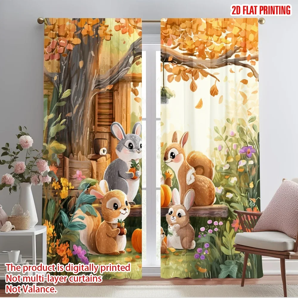 2pcs,2D plane printing Curtains&Window Treatment Fall Animal Party Versatile Fabric (without rod) Art Deco Festive Use for