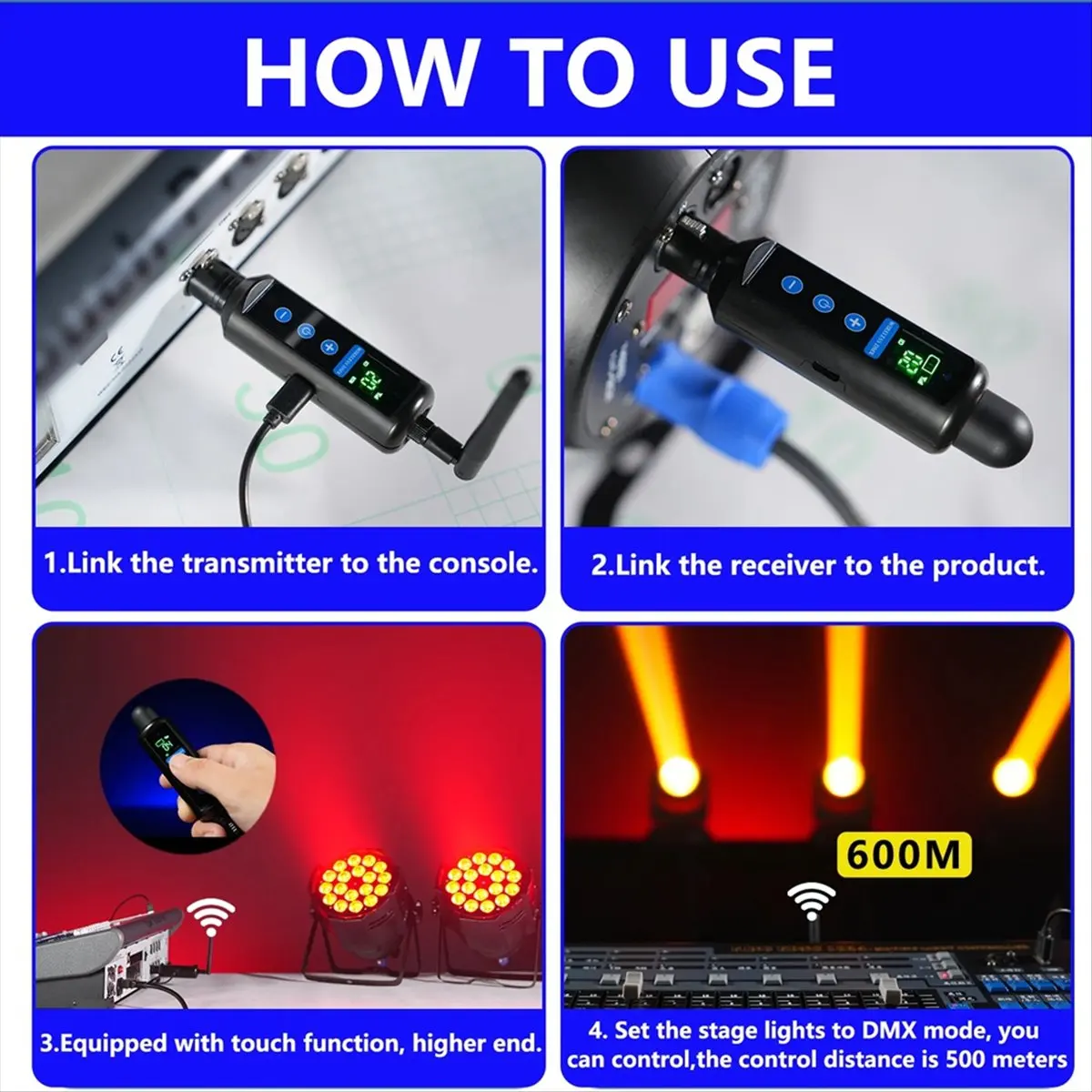 Punctual- Wireless Dmx Receiver Transmitter 2.4G DMX Controller Stage Lighting Control for LED Stage Disco Party Bar Lighting