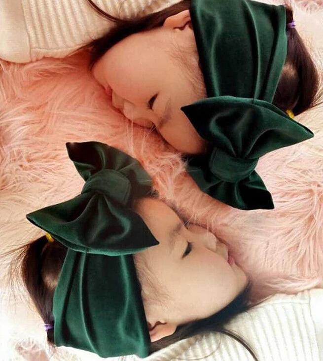 Rteyno Baby Girl Hair Band Bow Headband Newborn Elegant Velvet Solid Color Gift Wide Belt Photo Hair Accessory