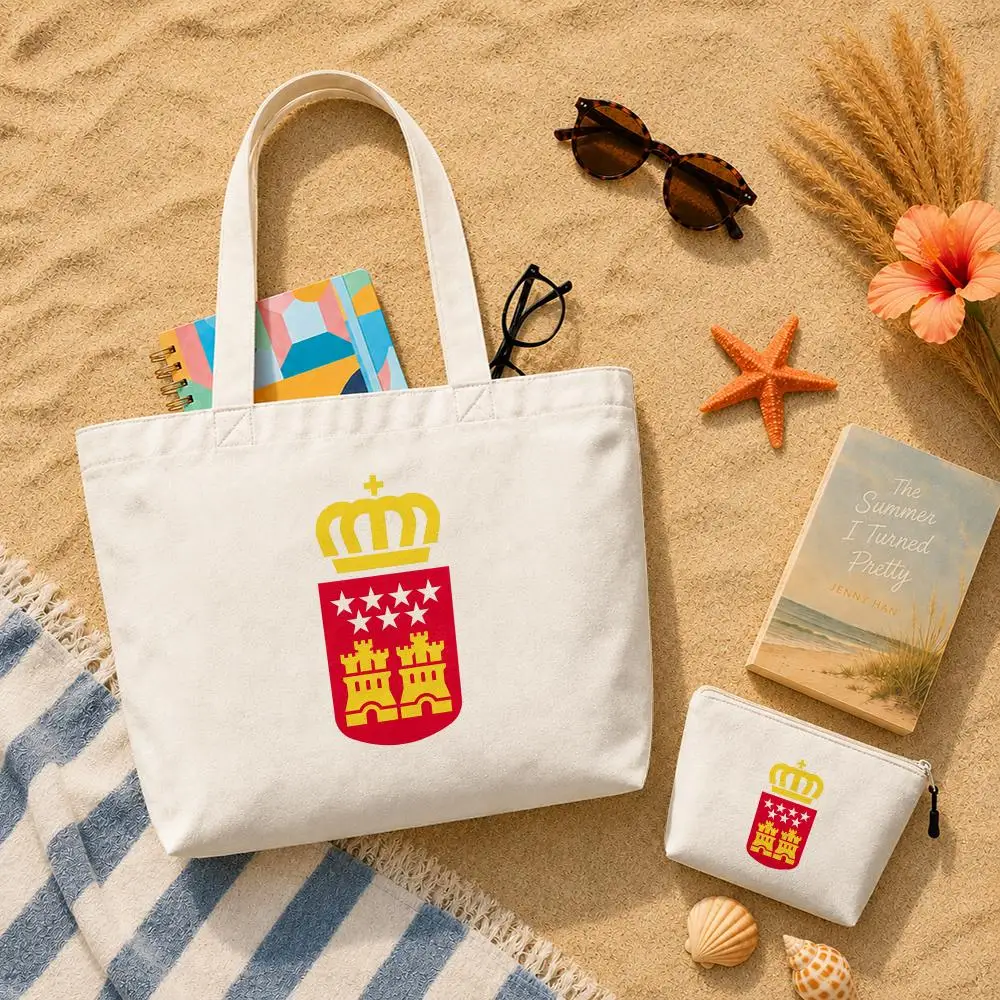 Community of Madrid Spain Storage Bags Canvas Double-Sided Print Set 2-Piece Shopping Bag with Zipper for Work and Travel