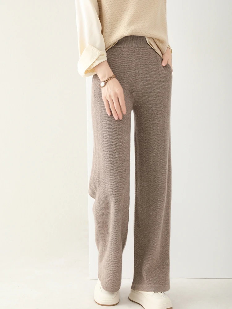 Новая мода, женский свитер из 100% мериносовой шерсти, элегантный женский осенне-зимний трикотаж, женские широкие брюки полной длины, однотонный низ