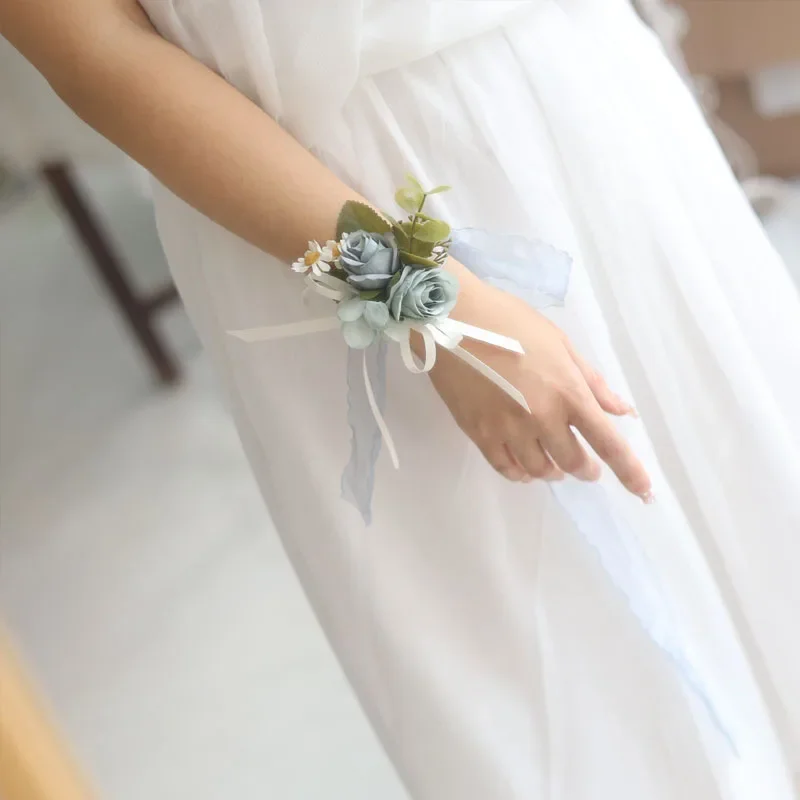Wedding simulation flower fabric bride flower girl ribbon bracelet high-end wrist flower niche