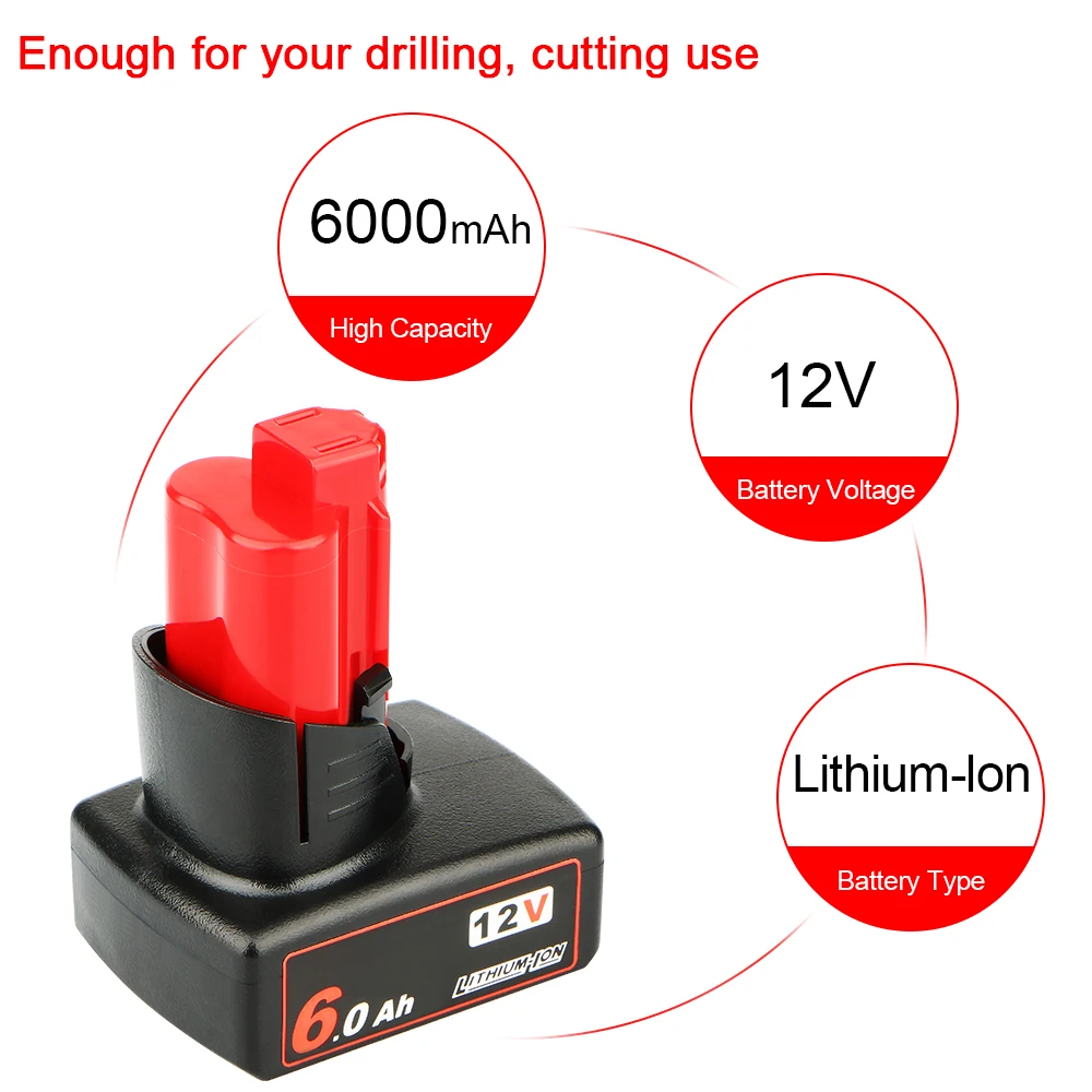 [Clearance Sale] M12 5Ah/6Ah/9Ah Li-ion Battery for Milwaukee 12V Power Tool  M12 48-11-2410 Lithium-ion 48-11-2420 48-11-2411