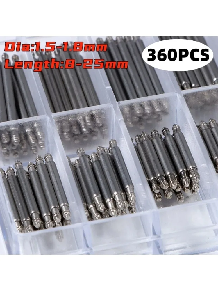 360 stks/set Dia 1.5mm/1.8mm Strainless Steel Spring Bars Lengte 8mm-25mm Horlogeband Strap Metal Link Pin Horloge Reparatie Tools Pin - afbeelding 2