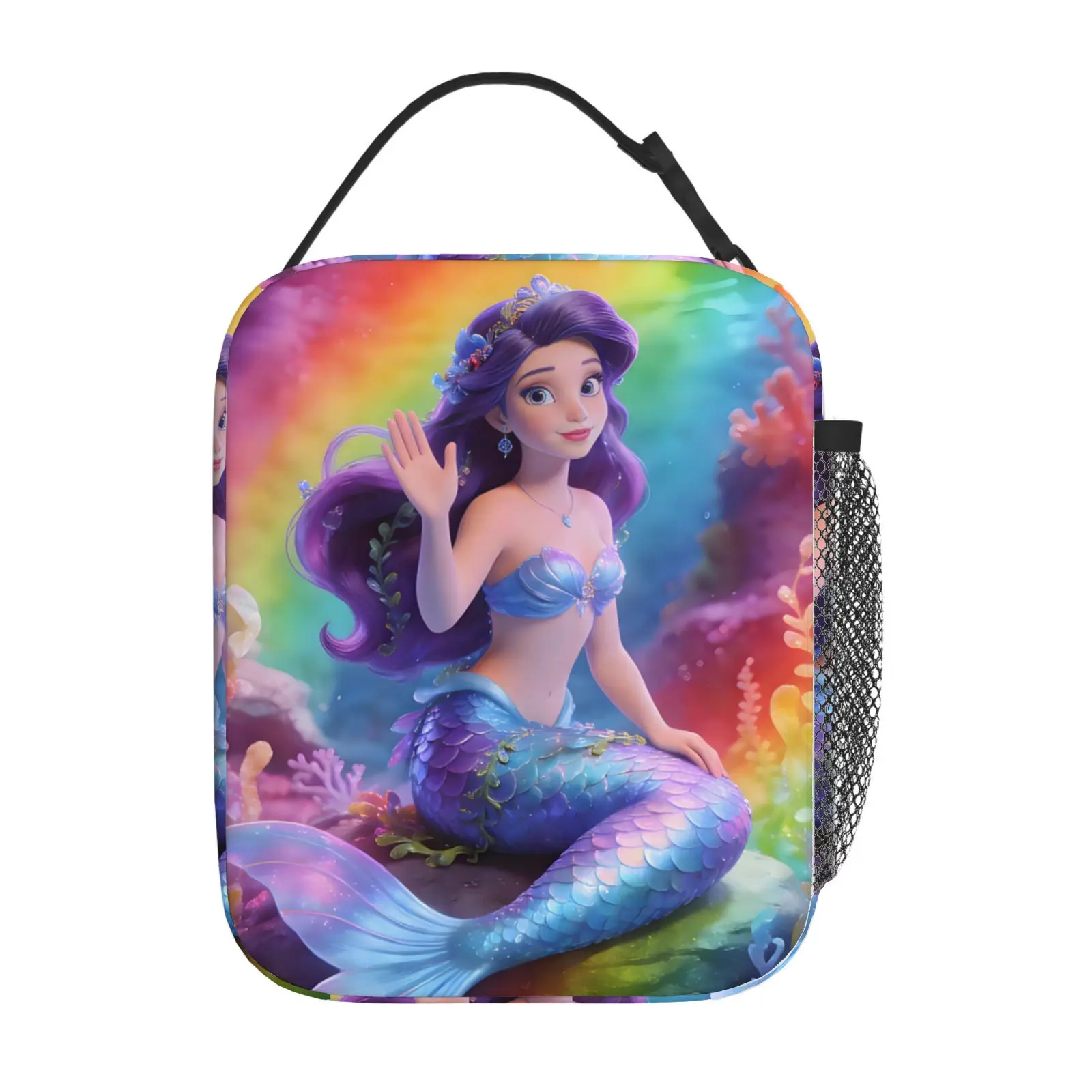 

1 шт. сумка для обеда с принтом «Радужная Русалочка Ариэль», портативная сумка для еды, для поездок на работу, для пикника