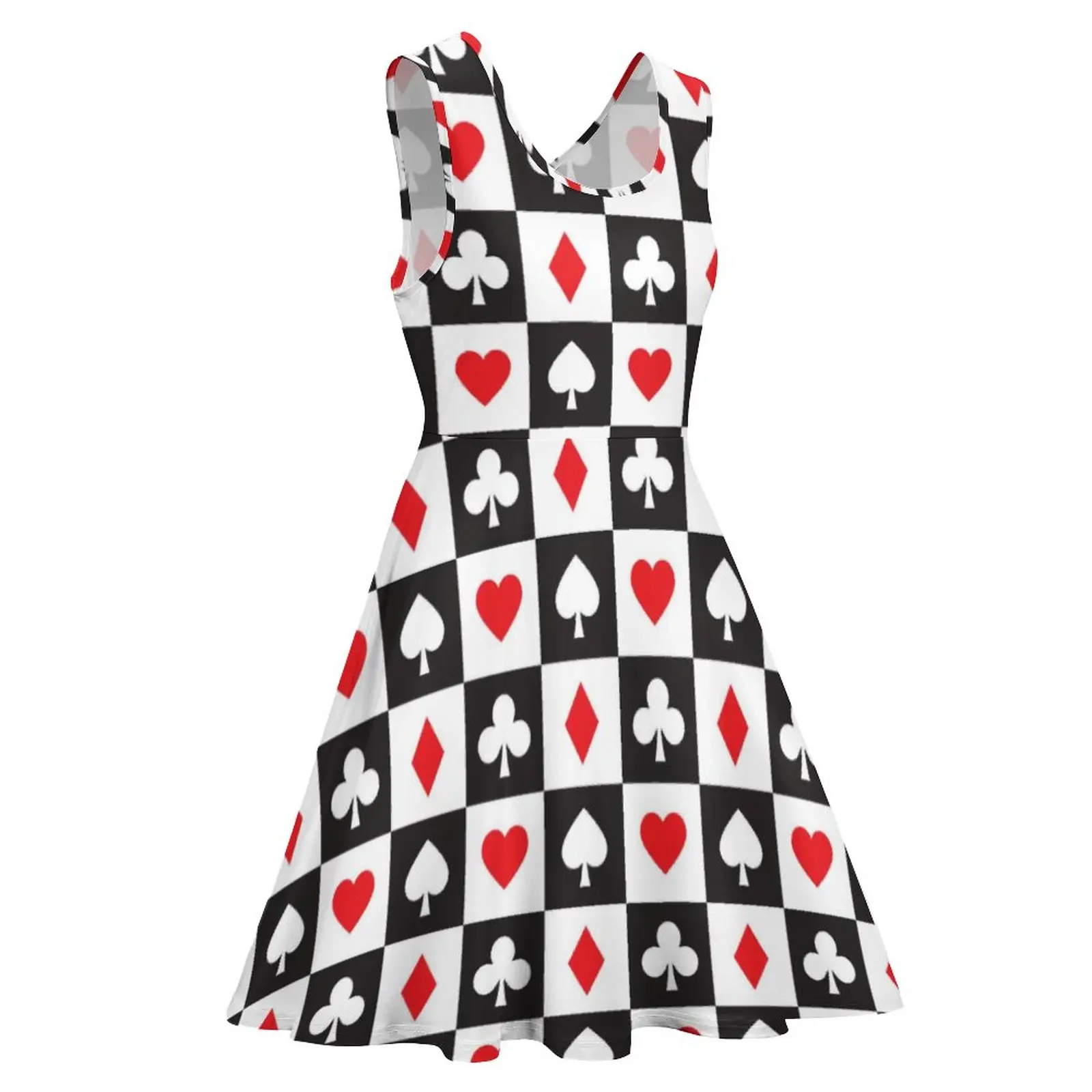 Heart Playing Cards Dress Poker Social Sale Dresses Beautiful Girls Printed One-Piece Dress