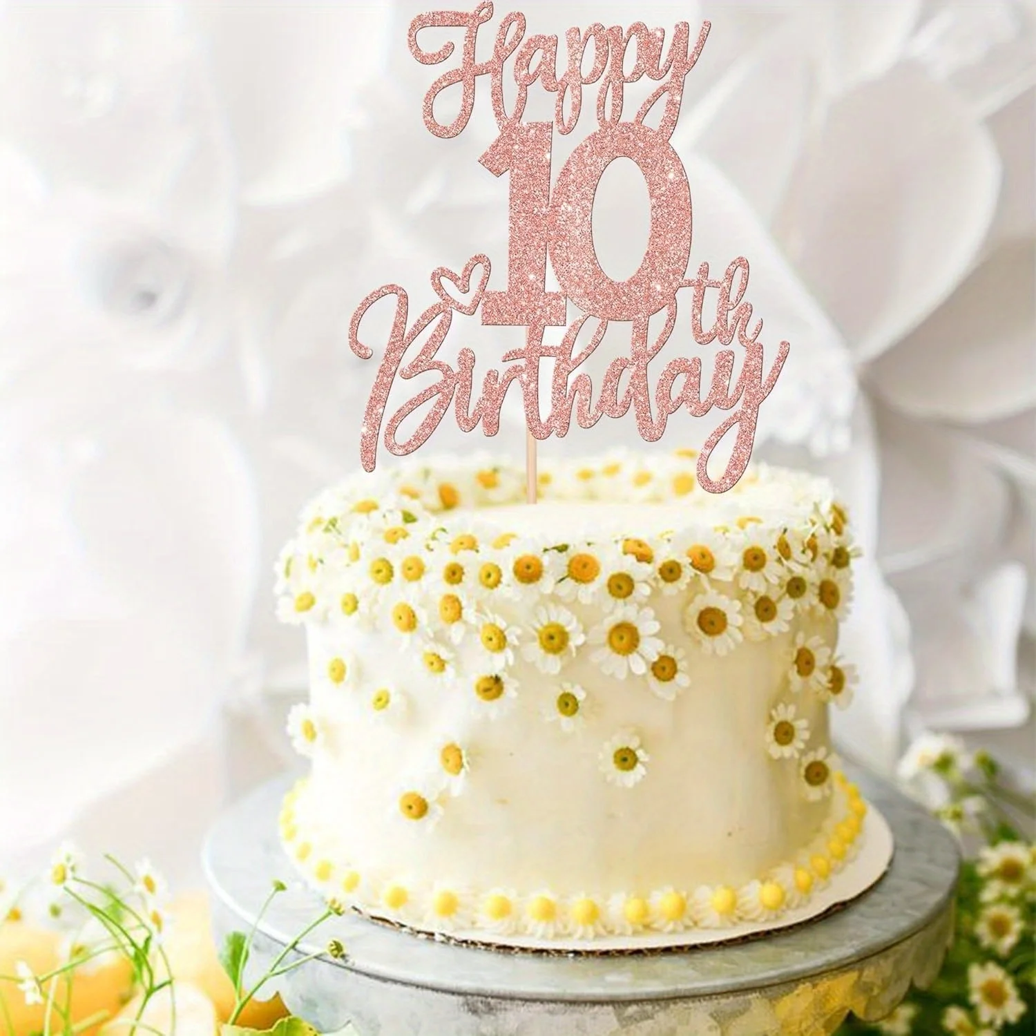 قطعة واحدة من كعكة عيد الميلاد السعيدة الذهبية الوردية المتألقة - يهتف إلى 10 سنوات عشرة مرحبا 10 كعكة الديكور - حفلة عيد ميلاد للأطفال #6