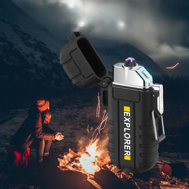 Multifunctional Outdoor Double Arc Lighter Outdoor Camping Lighting Type-C Charging Electronic Cigarette Lighter IP56 Waterproof