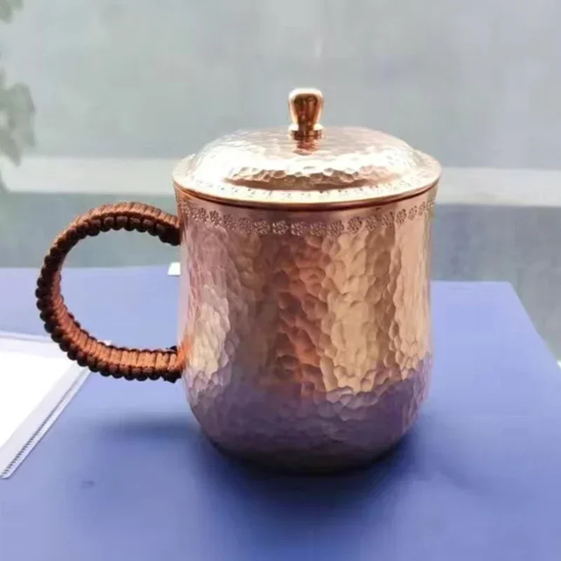 Handcrafted Pure Copper Beer Coffee Cup Milk Mug Retro Weave Handle Thickened 500 ml Water Drinking Cups Drinkware Couple Gifts