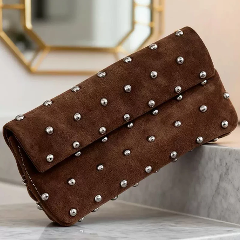 

Осень/зима 2022, новый дизайн продукта, сумка подмышки, сумка на плечо, ретро-заклепка, матовая замшевая сумка через плечо с перекрестием