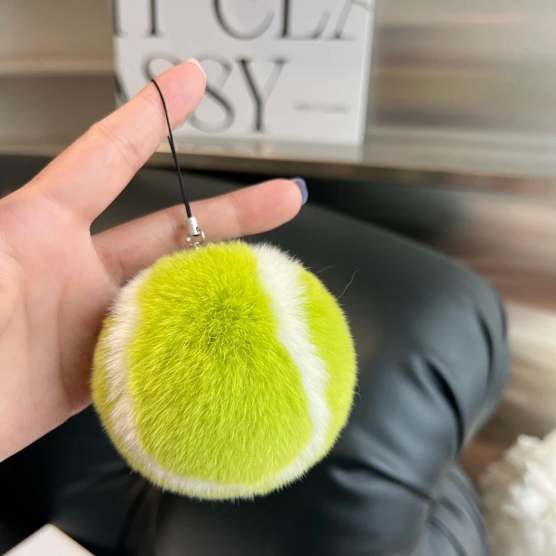 Simpatico ciondolo portachiavi per auto da tennis in peluche con palla in peluche, borsa da scuola, ornamenti appesi per regalo per ragazze