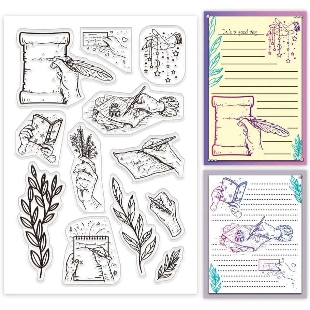1Sheet Handwriting Clear Stamps for Card Making Leaf Rubber Stamps Plant Transparent Craft Stamp Writing Seal Stamp