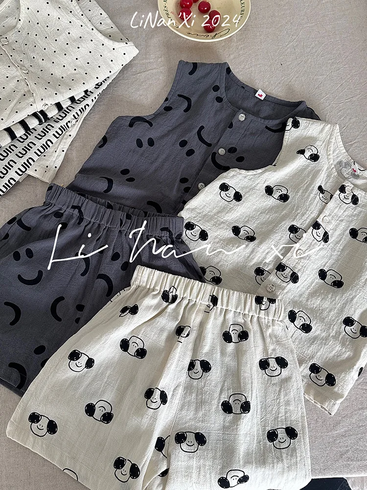 2024 Summer New Baby Sleeveless Clothes Set Fashion Full Print Children Vest+Shorts 2pcs Suit Toddler Boys Girls Casual Outfits