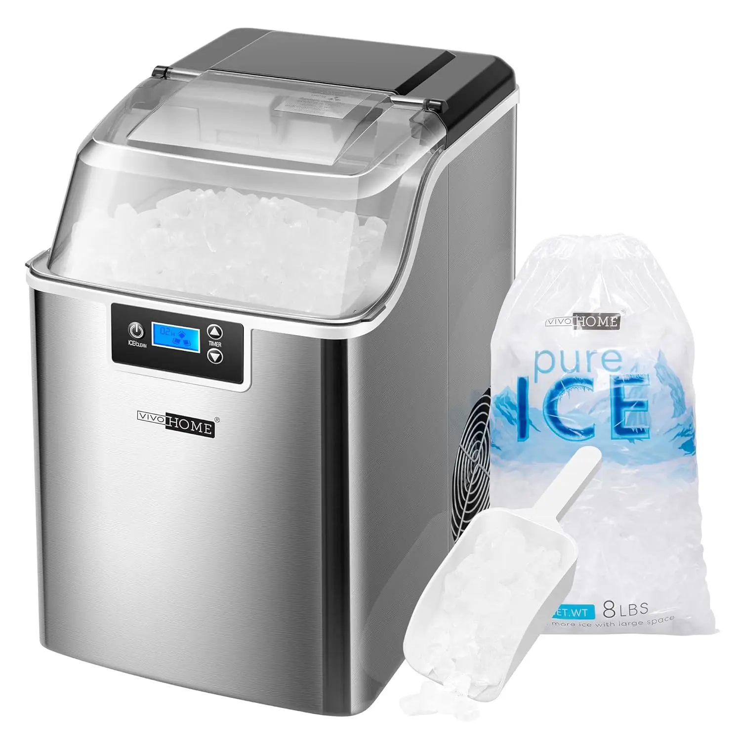 Nugget Ice Maker Countertop, Pebble Ice Maker Machine with 44lbs/Day, Portable Soft Chewable Ice Maker with Self-Cleaning, Scoop