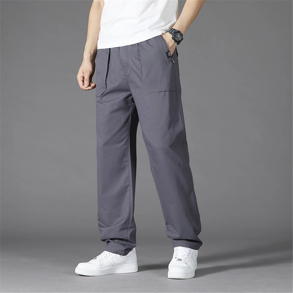 Mens Cargo Pants Drawstring Casual Hiking Pants Joggers Trousers Cotton Loose Straight Sweatpants Lightweight Outdoor Trousers