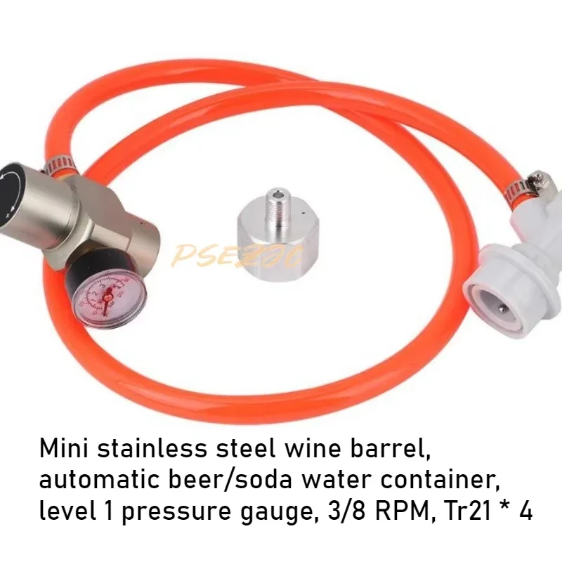 Mini Stainless Steel Wine Barrel Automatic Beer and Soda Water Container Pressure Gauge 3/8 To Tr21 * 4 Adapter