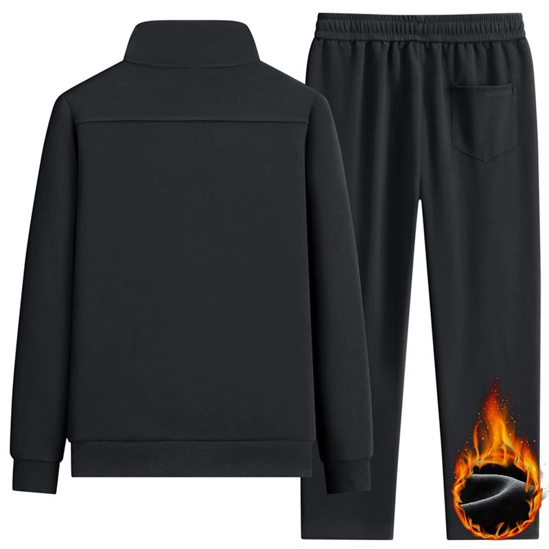 Autumn Winter Men's 2‑Piece Sports Tracksuit Male Thickened Warm Windproof Gym Suit Daily Casual Versatile Outerwear Sets view 3