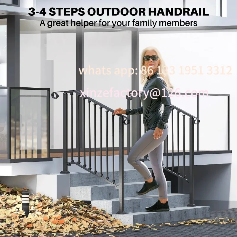 

Customizable REDLIFE Handrails for Outdoor Steps Fit 2-4 Steps Outdoor Stair Railing，Wrought Iron Handrail for Concrete Steps &