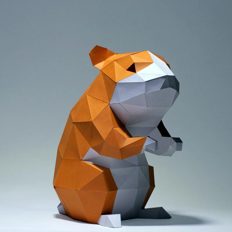 Modèle animal en papier hamster, décoration de maison, ornement de chambre, décoration de bureau, papercraft 3D, puzzles faits à la main bricolage, jouets dos