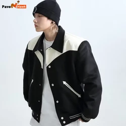 Mens Color Blocking Baseball Jersey Fashion Trends Black White Patchwork College Jackets Loose High Street Outwear Spring