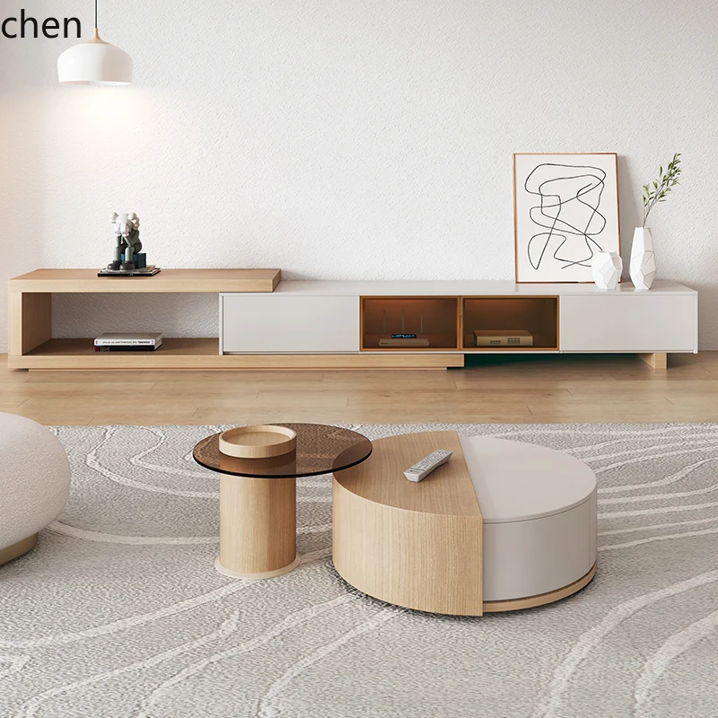 HT stretch and telescopic light luxury Japanese glass small apartment living room home modern and simple