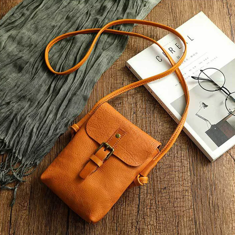 

Vintage Genuine Cow Leather Phone Bag Versatile Casual Chic Trendy Small Shoulder Bags Simple Fashion Style Women Crossbody Bag