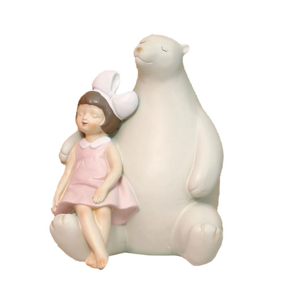 

Ins Creative Polar Bear Little Girl Hugging Ornament Warm Girl Statue Sculpture Figurine Nordic Room Home Decor Decoration Desk