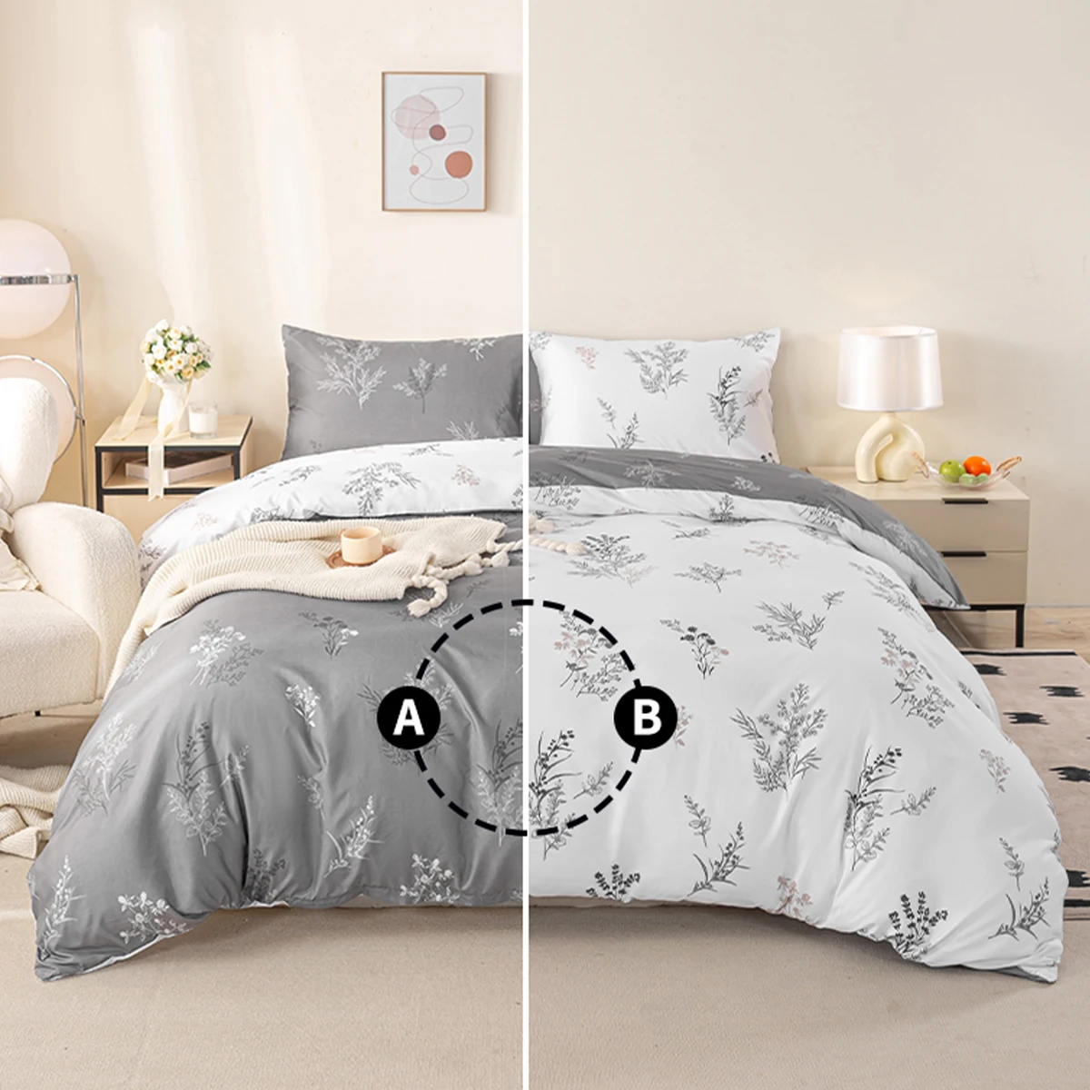 3pcs Subtle Sprig Floral Print Duvet Cover Set, Soft And Breathable, All-Season Universal. Neutral Minimalist Aesthetic Room