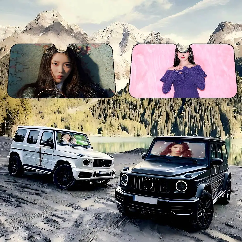 المغني I-IU سيارة الشمس الظل نافذة أمامية ظلة لمعظم سيارات السيدان SUV كتل ماكس الأشعة فوق البنفسجية إبقاء سيارتك باردة
