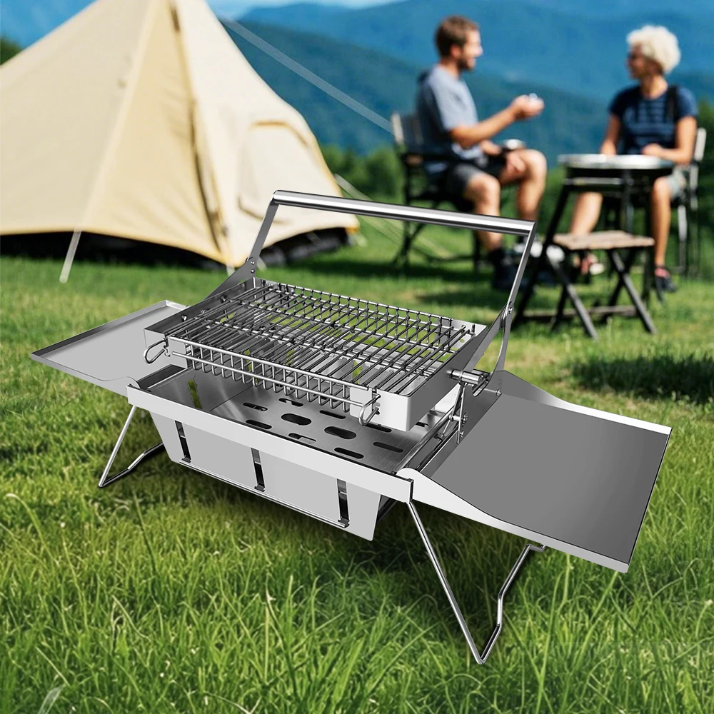 

360-градусный перекидной гриль для кемпинга, гриль для барбекю, угольный гриль для барбекю, гриль из нержавеющей стали