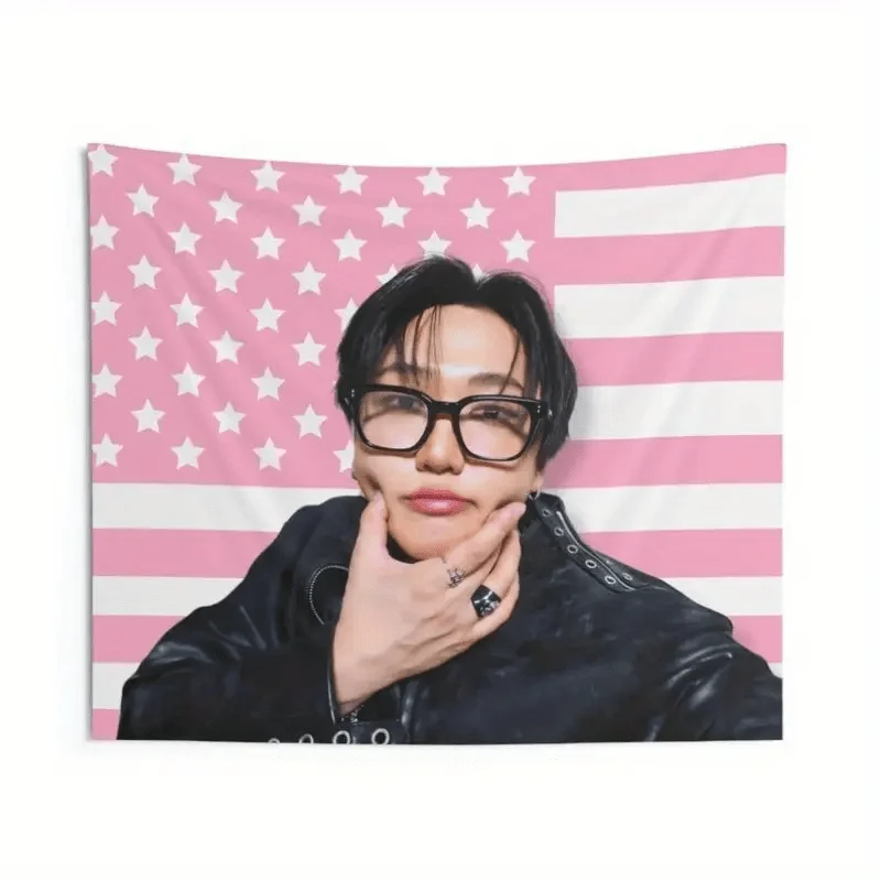 1 Stück SKZ Changbin Cheeks Amerikanische Flagge Leinwand - Patriotische Rosa & Weiße Sterne & Streifen, Weiches Polyester für Heimdekoration, Geburtstag