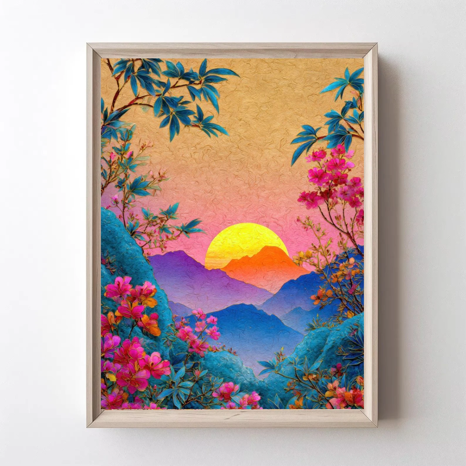 Oil Painting By Number Sunrise Mountain Flowers Landscape DIY Canvas Art Wall Decor for Game Room or Living Room Gift No Frame