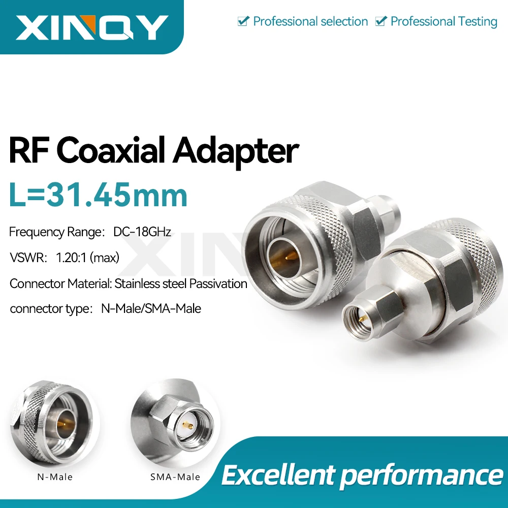 XINQY N to SMA RF Adapter, DC-18GHz Network Analyzer Test Grade, Male to Male Connector, Stainless Steel