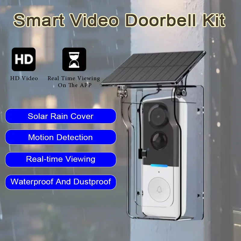 Tuya Outdoor Wireless Doorbells with Solar Cover Cam Digital Door Peepholes Wide-Angle HD Night Vision Voice-Changing Doorbell
