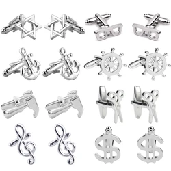 1Pair Men's Cufflinks Dollar Scissors Hammer Glasses Anchor Rudder Star Money Design Cuff Links French Shirt Cuff Buttons Gifts