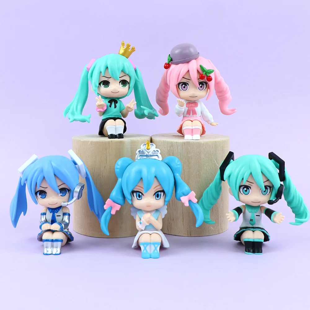 1Pcs Random Style Anime Hatsune Miku Q version Sitting posture Action Figure PVC Model Desk Decor Car ornaments Toys Doll Gifts