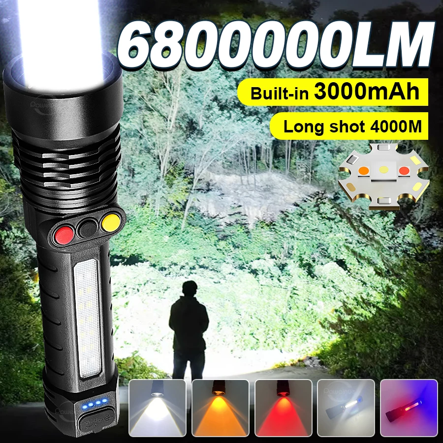 

6800000LM Мощный светодиодный фонарик Белый Красный Оранжевый Свет Цвета Многофункциональные перезаряжаемые фонарики Кемпинг Охота Фонарь