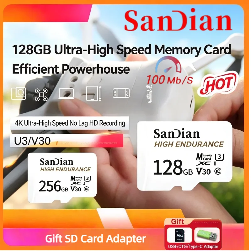 Oryginalna karta pamięci TF Class10 128GB 256GB Mini SD Card Duża Karta Pamięci Flash A2 U3 do Smartfona Kamery Monitoringu Drona