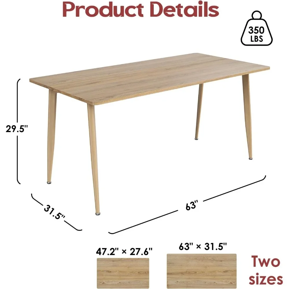 Mesa de comedor rectangular de 63 ", asientos de hasta 4 personas con tablero de madera y estructura de Metal, muebles naturales para habitación y hogar