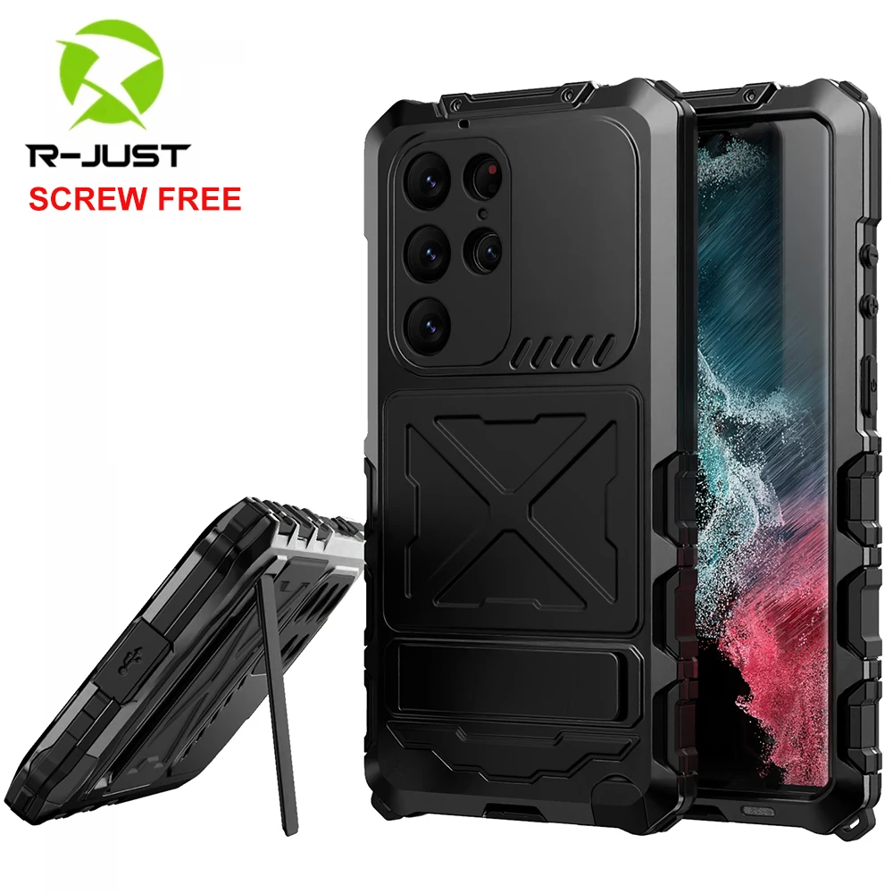 

R-just Heavy Duty Armor Case For Samsung Galaxy S24 S23 Ultra Aluminum Military Tough Cover Built-in Screen Protector Holder